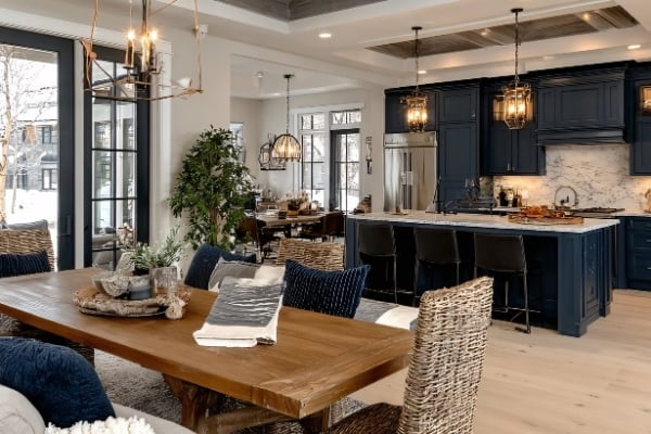 open-concept kitchen designed for hosting during winter gatherings