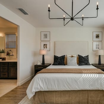 Basement bedroom and bathroom with modern finishes and natural light
